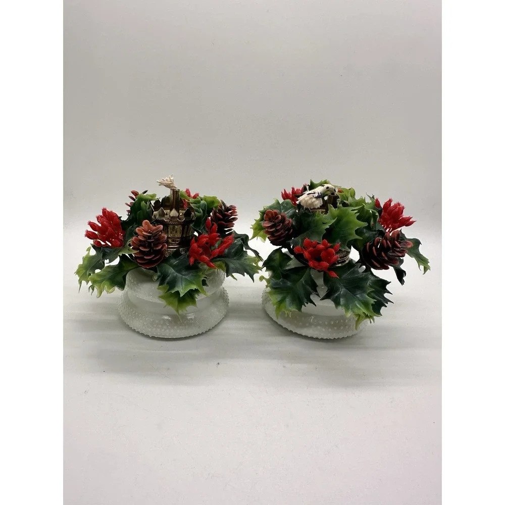 Vintage Hobnail Milk Glass Oil Lamps Pair Christmas Pinecone Decor Hong‎ Kong